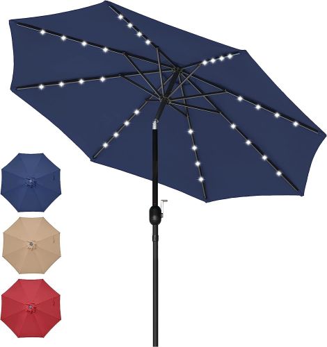 9' Solar Umbrella 32 LED Lighted Patio Umbrella Table Market Umbrella with Push Button Tilt/Crank Outdoor Umbrella for Garden, Deck, Backyard and Pool 9' Solar Umbrella 32 LED Lighted Patio Umbrella Table Market Umbrella with Push Button Tilt/Crank Outdoor Umbrella for Garden, Deck, Backyard and Pool