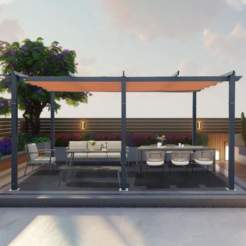 11 X 16 FT Outdoor Living Outdoor Retractable Pergola with Weather-Resistant Canopy Aluminum Garden Pergola Patio Grill Gazebo for Courtyard -Khaki 11 X 16 FT Outdoor Living Outdoor Retractable Pergola with Weather-Resistant Canopy Aluminum Garden Pergola Patio Grill Gazebo for Courtyard -Khaki
