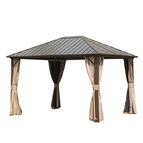 10'x12' Permanent Outdoor Galvanized Steel Roof Gazebo with Aluminum Frame, Pavilion Metal Gazebos with Netting & Curtains for Garden, Patios, Lawns, 10'x12' Permanent Outdoor Galvanized Steel Roof Gazebo with Aluminum Frame, Pavilion Metal Gazebos with Netting & Curtains for Garden, Patios, Lawns,